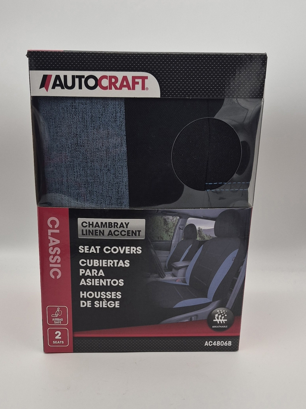 Black and Blue Chambray LInen Accent Car Seat Covers - Front Set